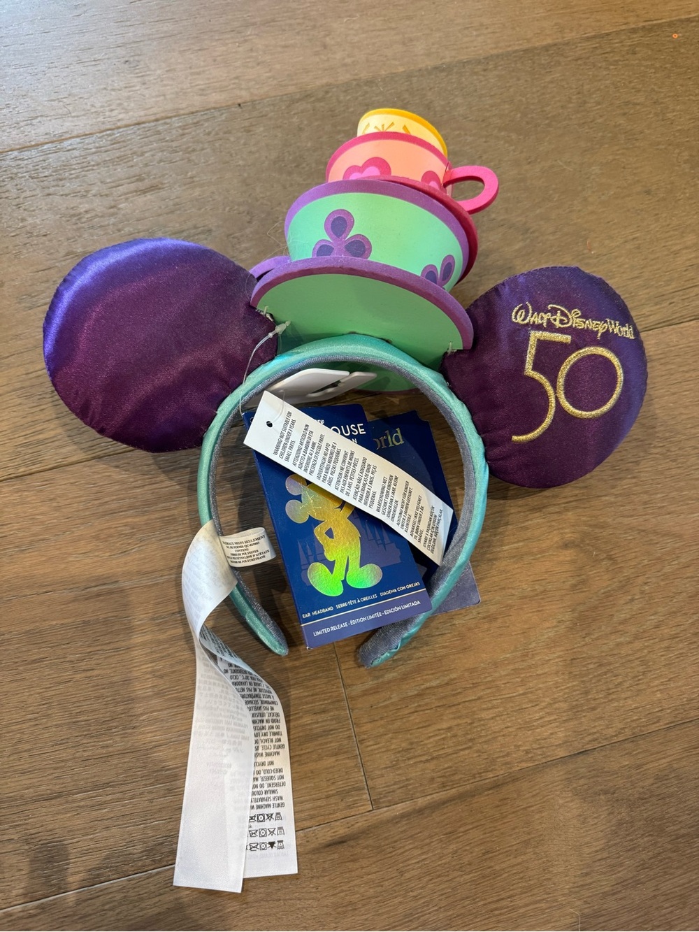 Disney Purple Minnie Ears Headband with Colorful Teacup Stack
